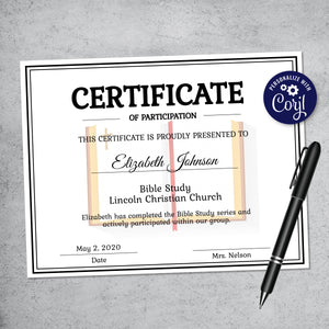 Editable Bible Study Certificate Template - Printable Certificate Template - Church Certificate Template Personalized Diploma Certificate