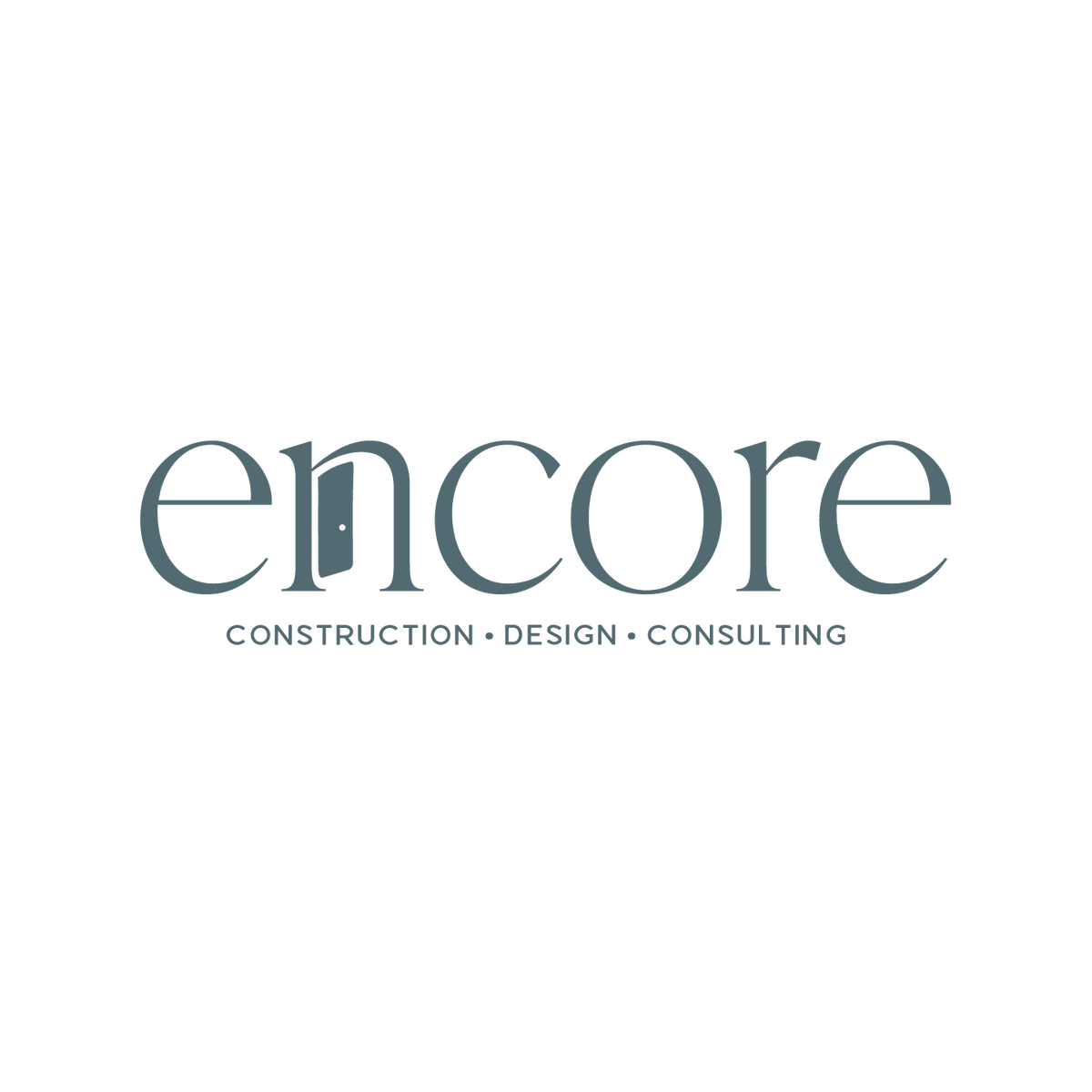 Logo for 'encore' construction, design, and consulting on a white background