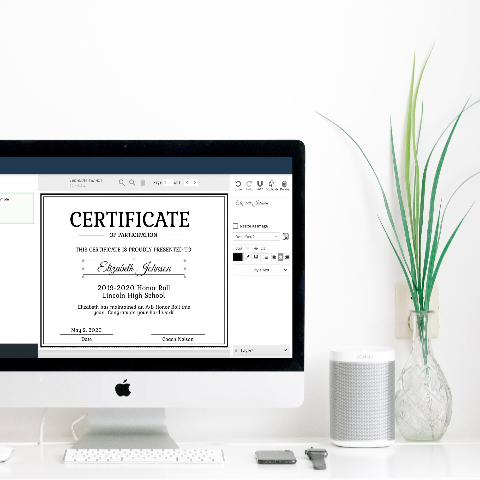 Benefits of Corjl, Instant templates, instant downloads, printable certificates