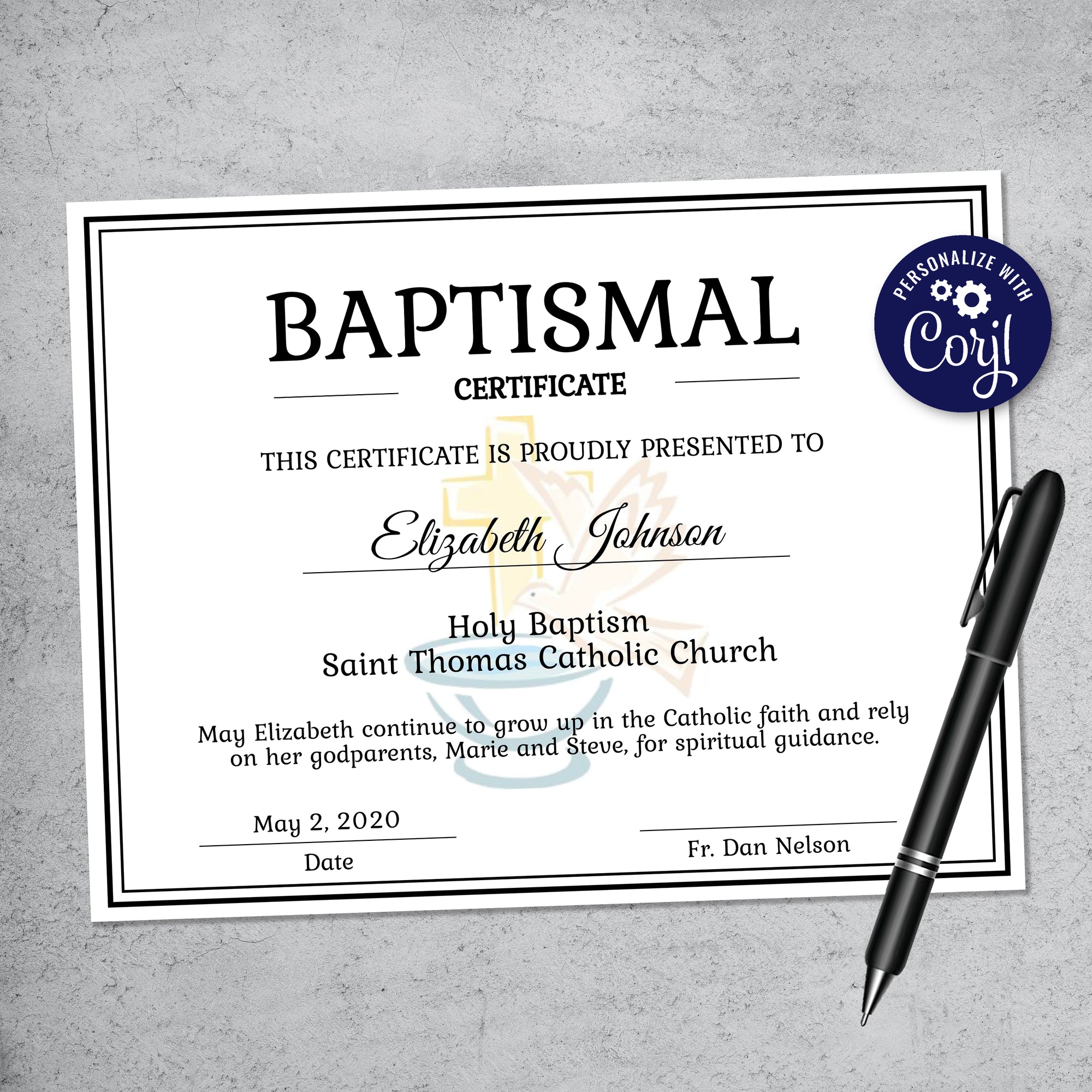 editable baptism certificate for christian church