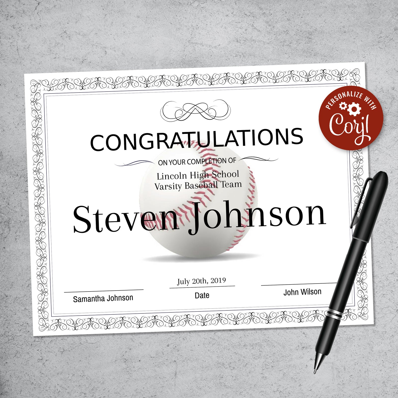 Printable Baseball Certificate