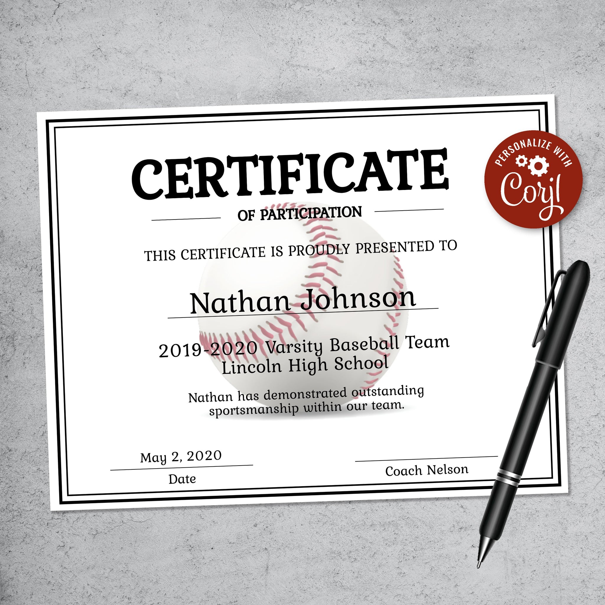 Editable Baseball Certificate Template Printable Youth Baseball Award