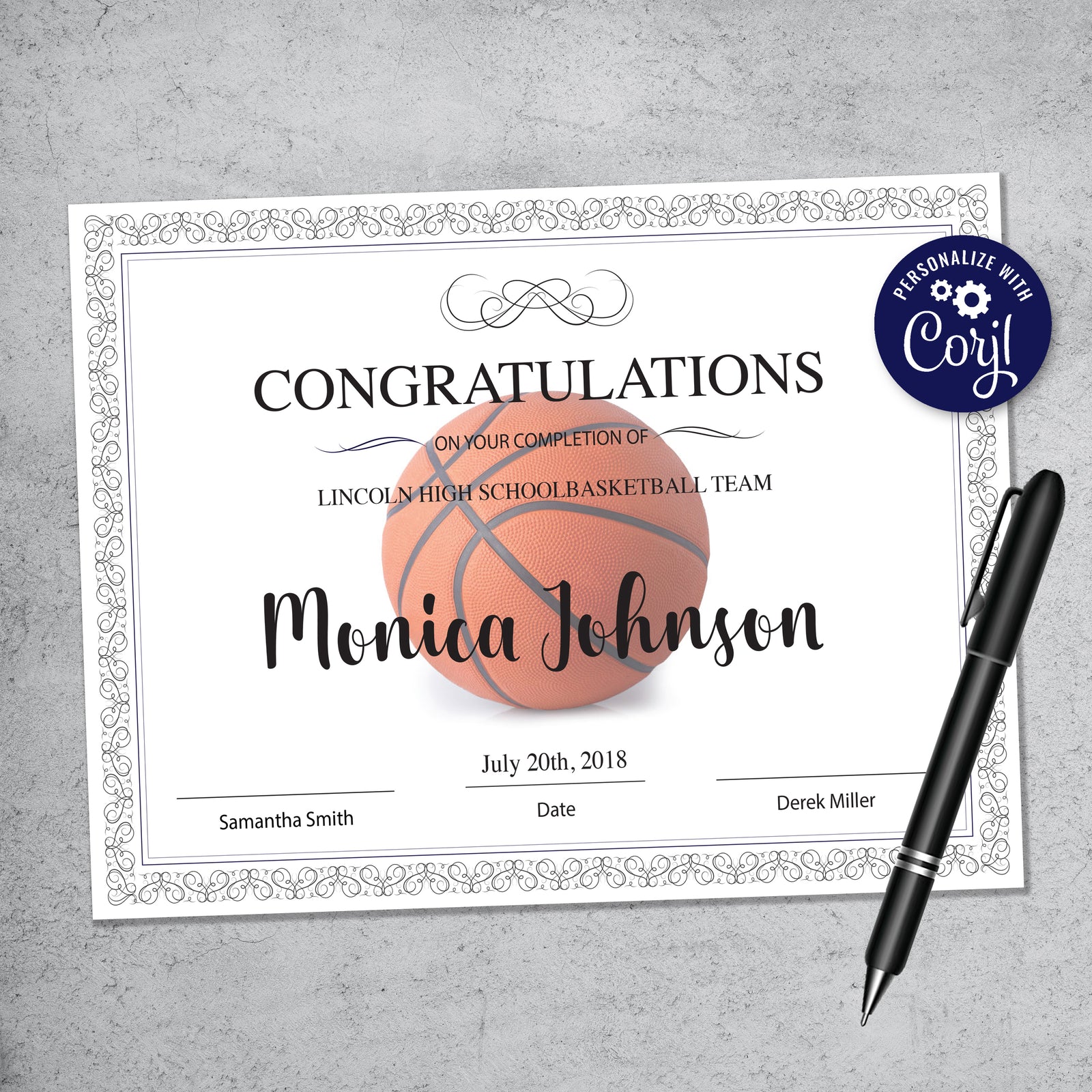 Printable Basketball Certificate
