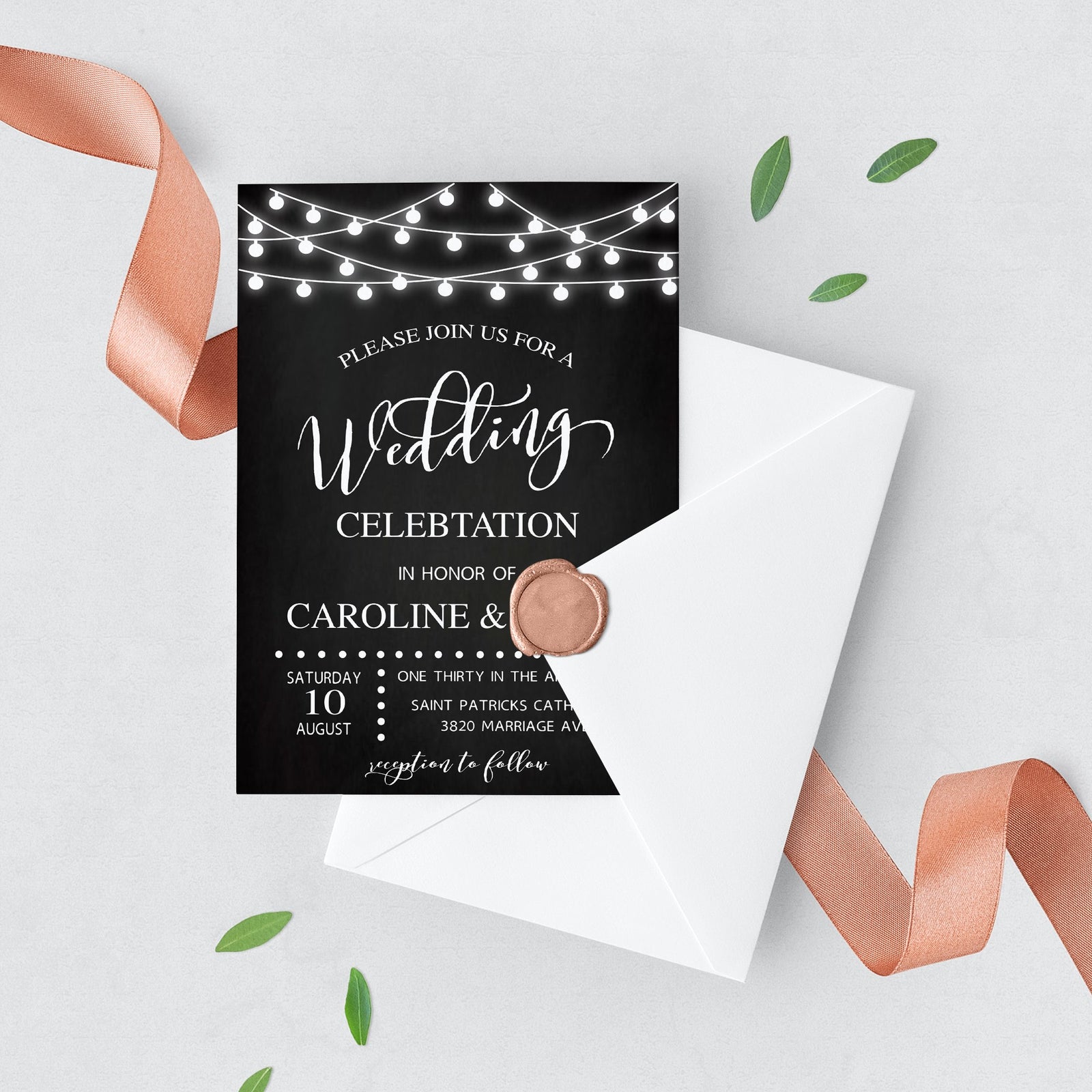 Rustic Wedding Invitation Template, Country Lights Garden Invite for Intimate Wedding, Intimate Wedding Invitations, Informal Wedding Invites, Coral Wedding ideas