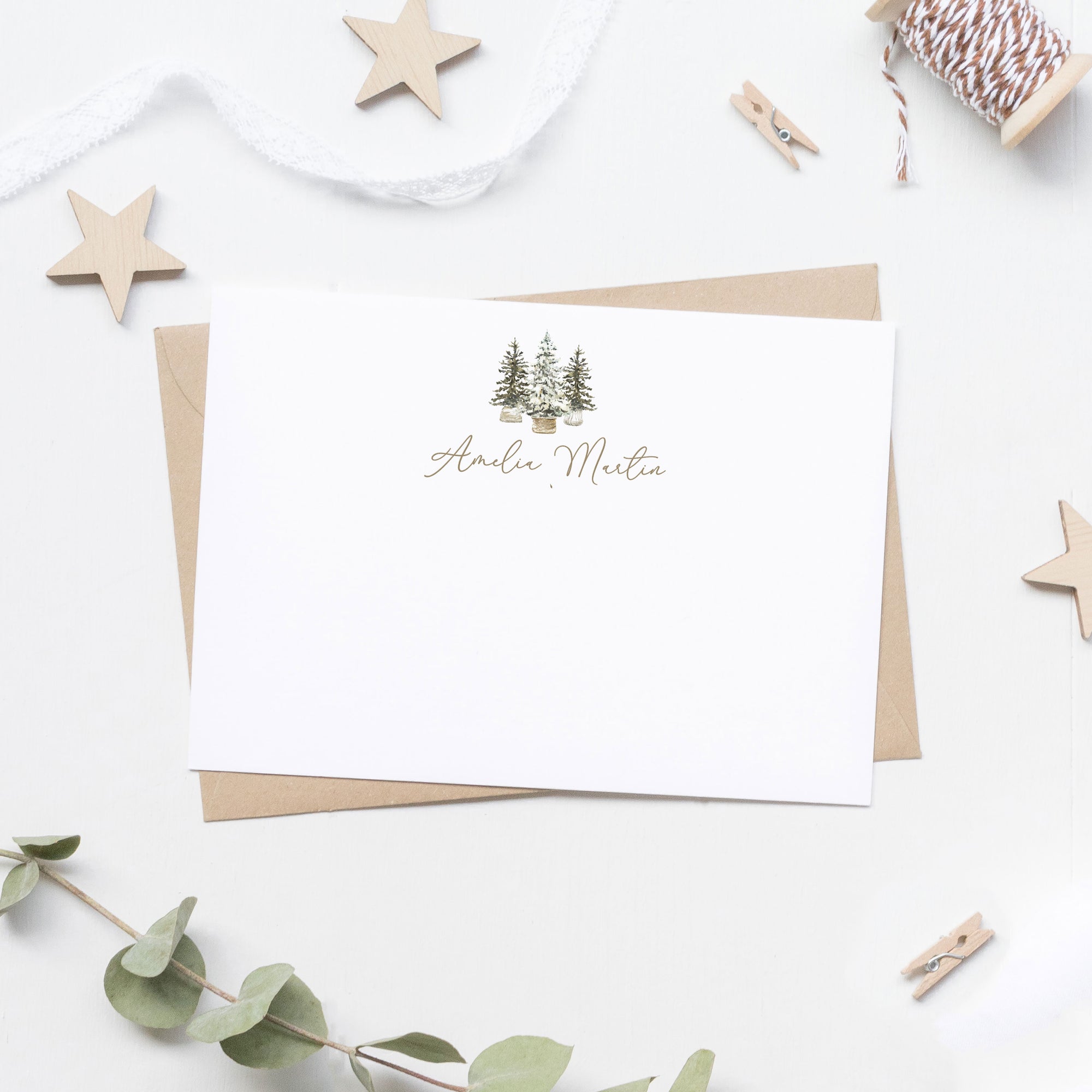 Christmas Tree Personalized Flat Stationery Cards