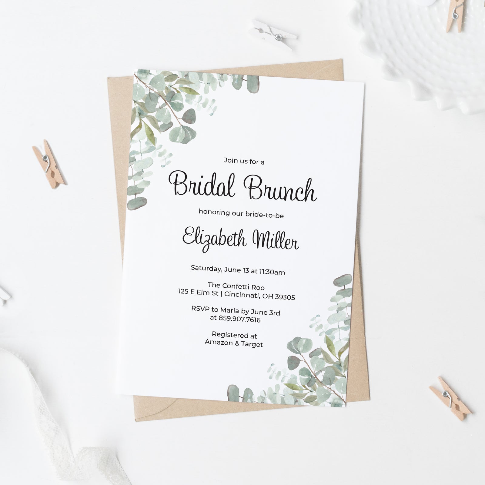 Eucalyptus Bridal Shower Invitations