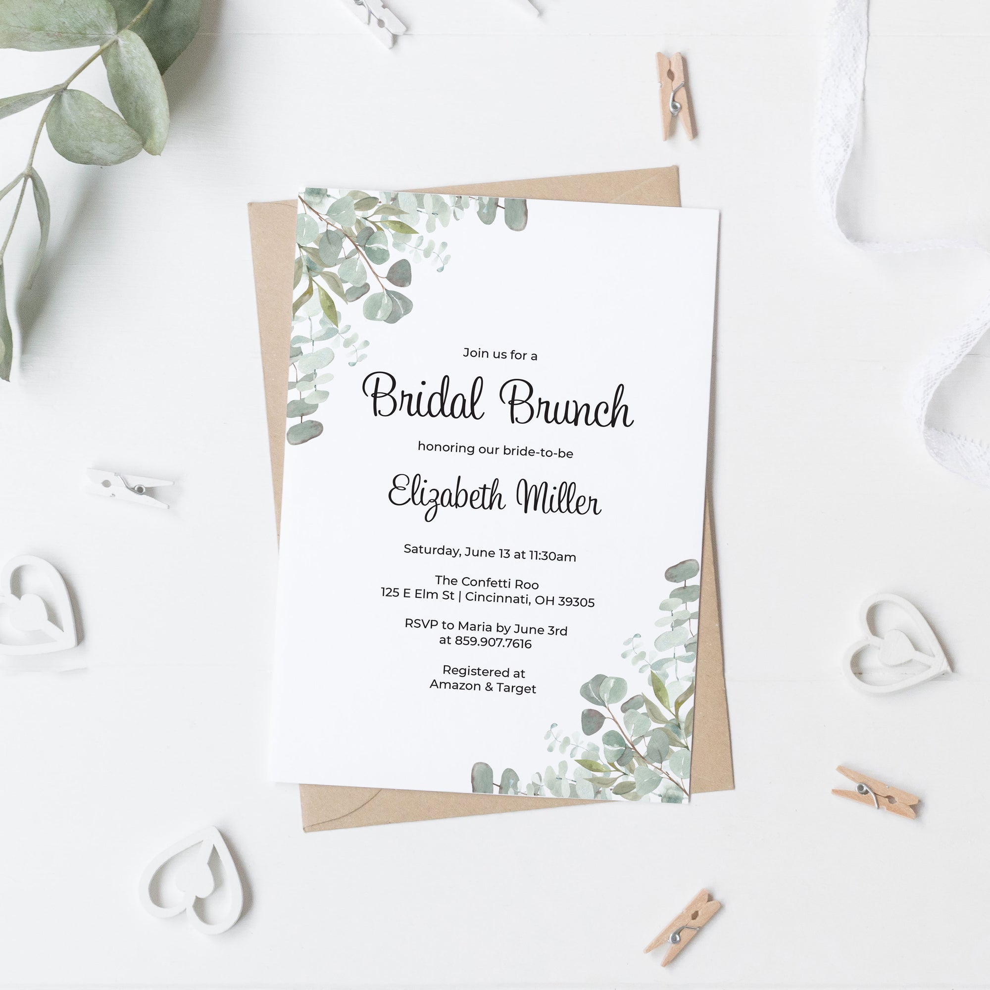 Eucalyptus Bridal Shower Invitations
