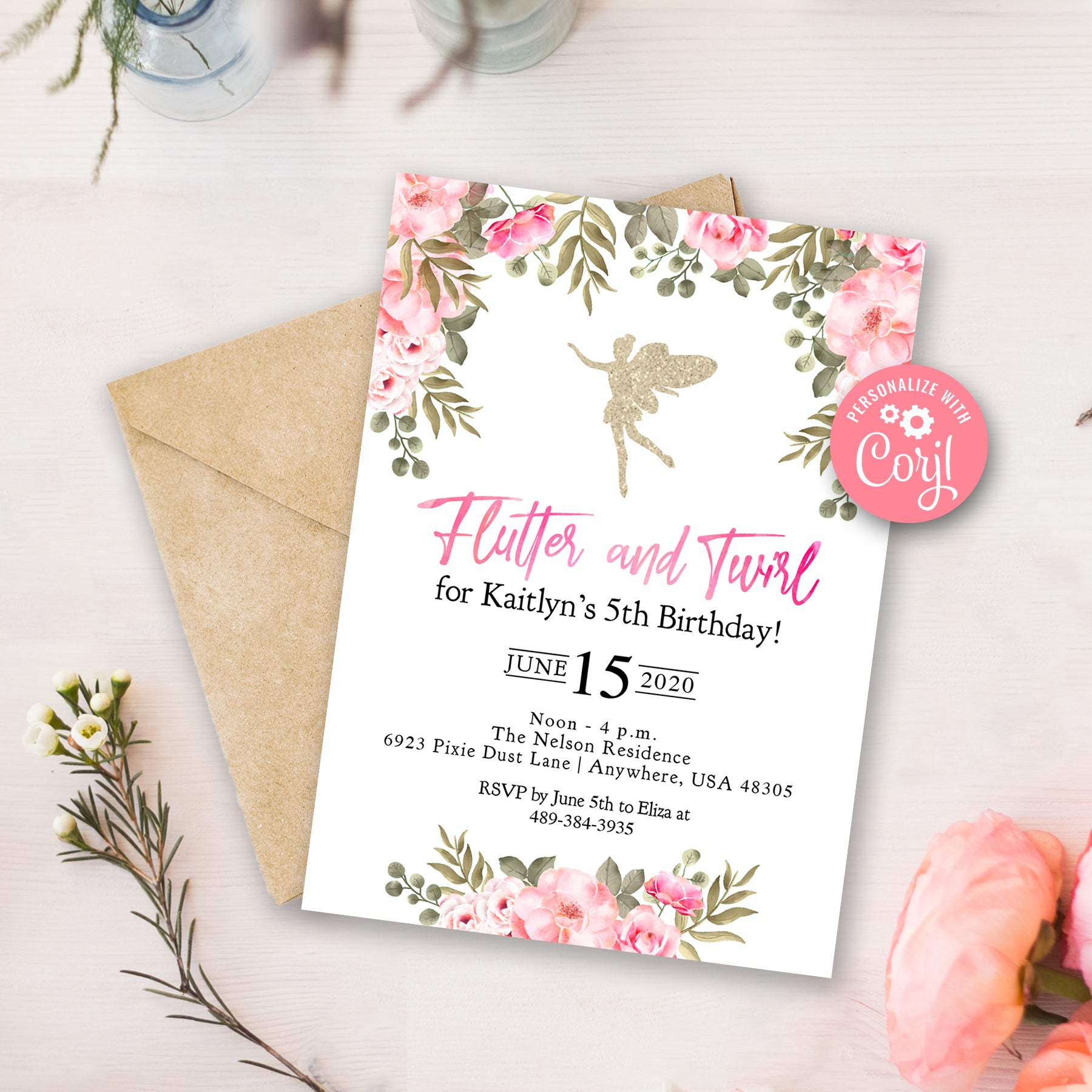Printable Fairy Garden Birthday Invitation - Editable Floral Invites - LillyBellePaperie for Fairy Birthday Invitations Free Printable