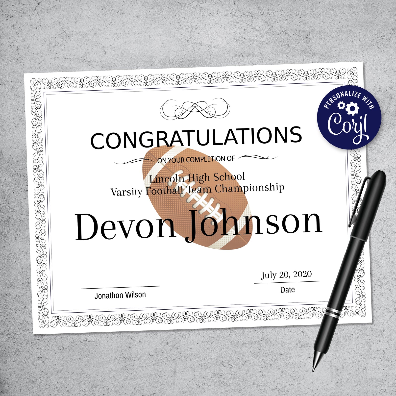 editable football certificate, printable youth football template