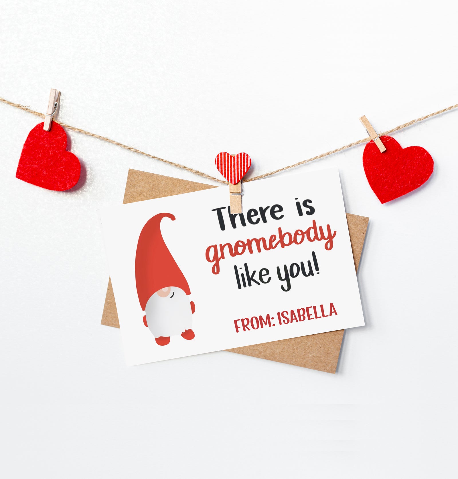 Printable Gnome Valentine's Day Card