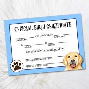 Printable Golden Retriever Birth Certificate