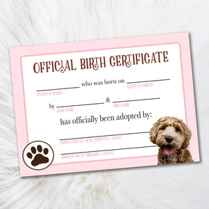 Printable Goldendoodle Birth Certificate