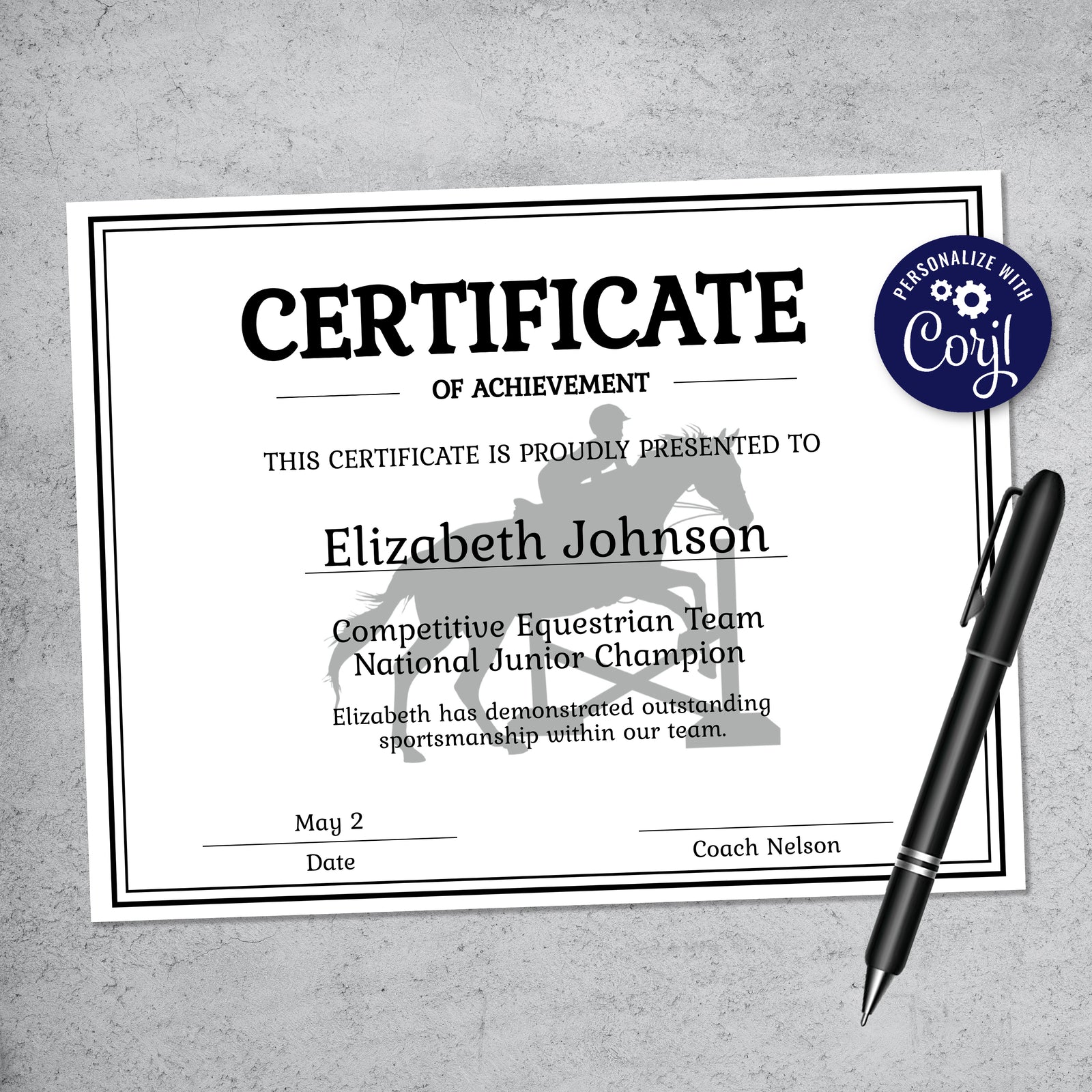 Printable Jumping Horse Certificate