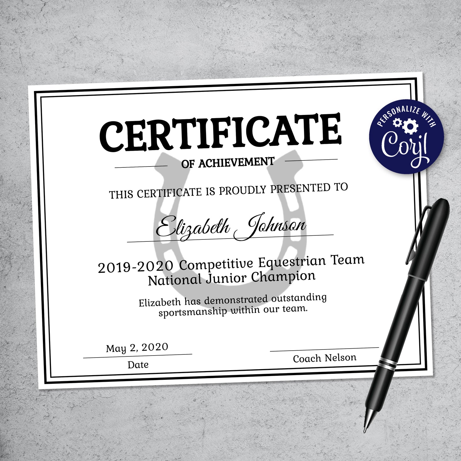 Printable Horseshoe Certificate