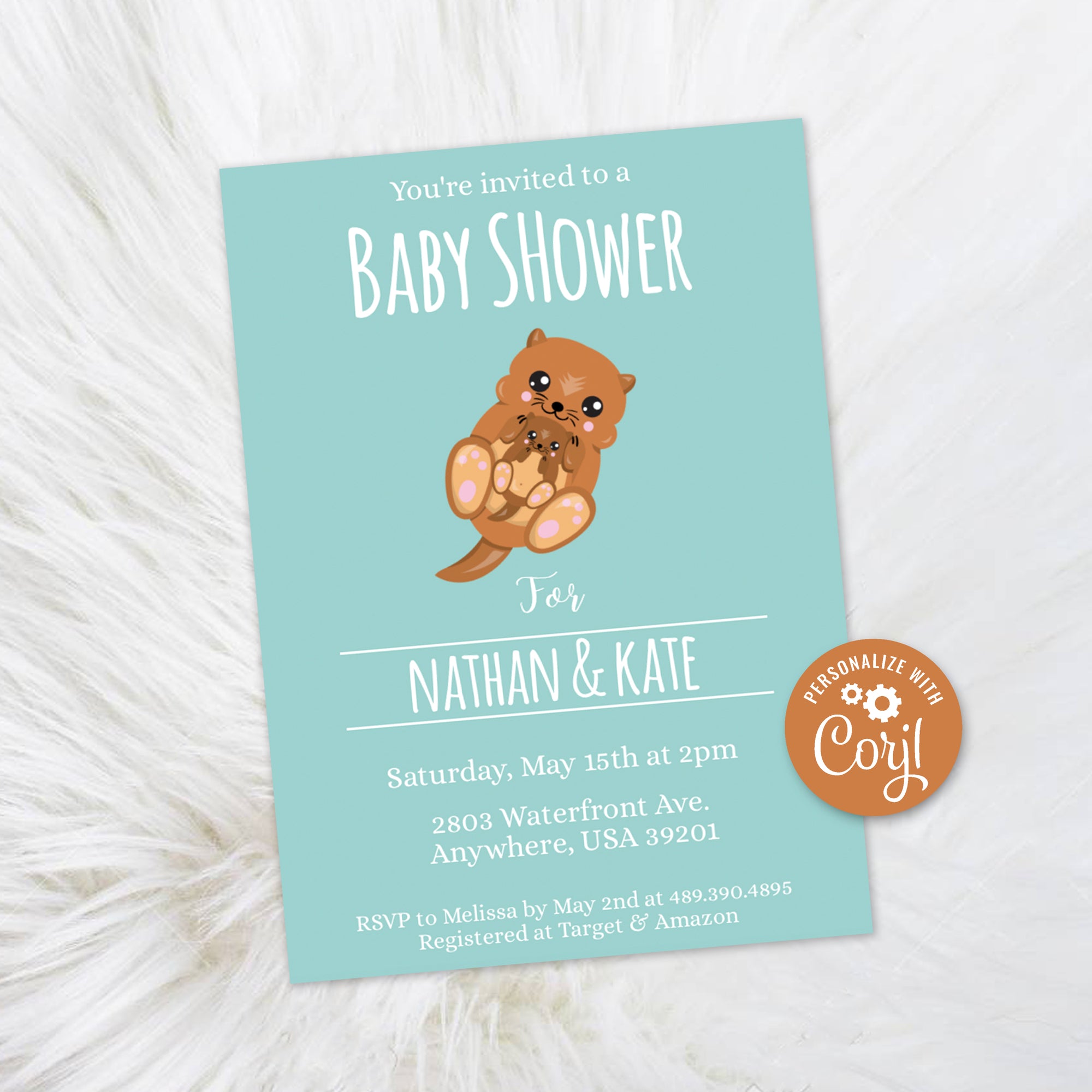Otter Baby Shower Invitation, Printed 5x7 Otter Invite, Otter Baby Shower Ideas, Sea Otter Party Decorations