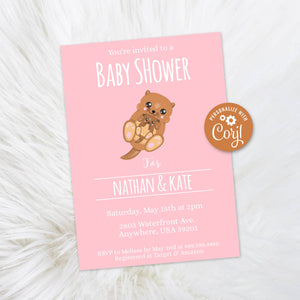 Pink Otter Party, Otter Baby Shower Invitation, Printable Invitation, Girl Birthday, Girls Baby Shower Ideas, Unisex Kids Birthday