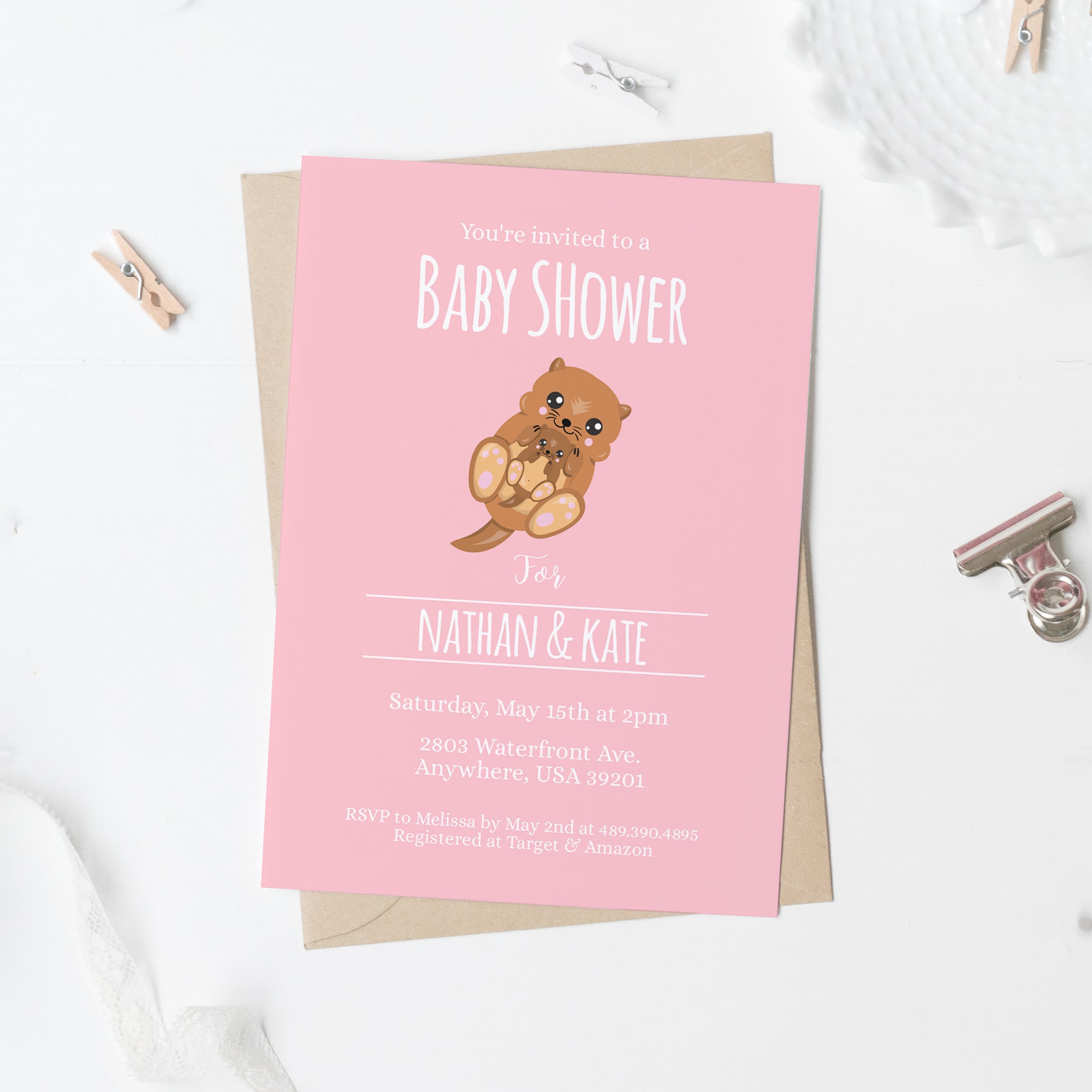 Pink Baby Otter Invitation