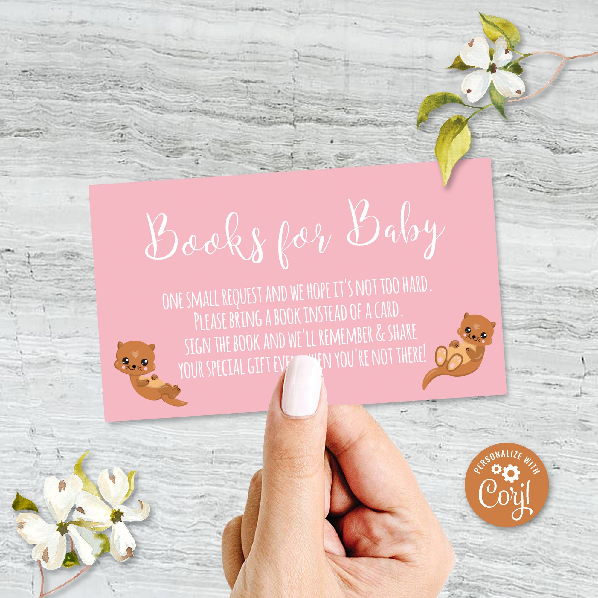 Blue Baby Otter Book Request Cards Invitations, Girls Printable Book Request Cards, Gender Neutral Baby Shower, Unisex Baby Shower Ideas