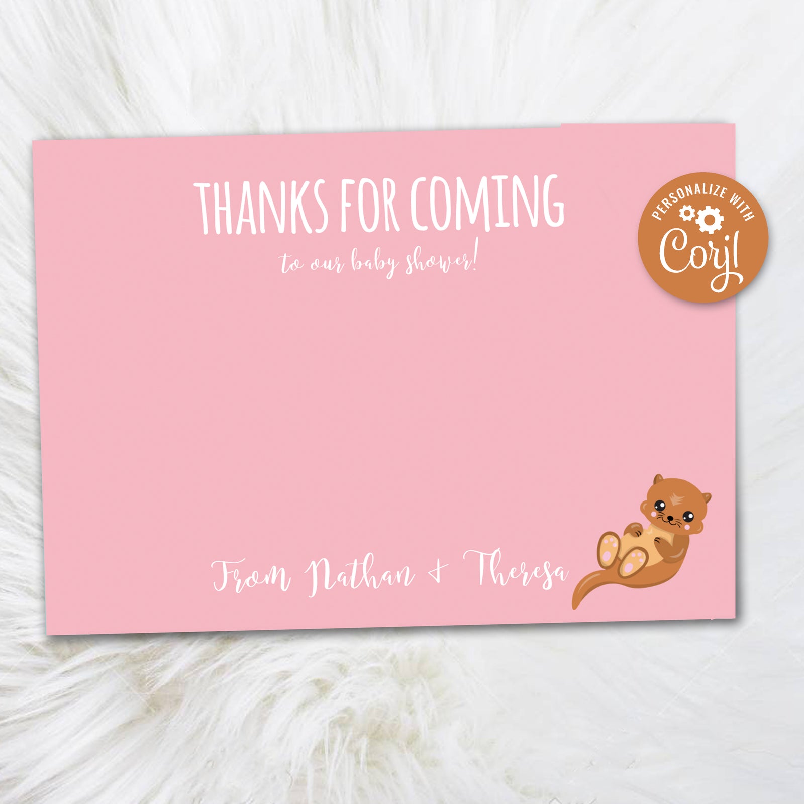 Pink Baby Otter Thank You Cards