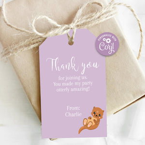 Printable Sea Otter Thank You Gift Tags, Personalized Otter Party Favor, DIY Party Favors for Girls Birthday Party, Otter Theme Party Ideas