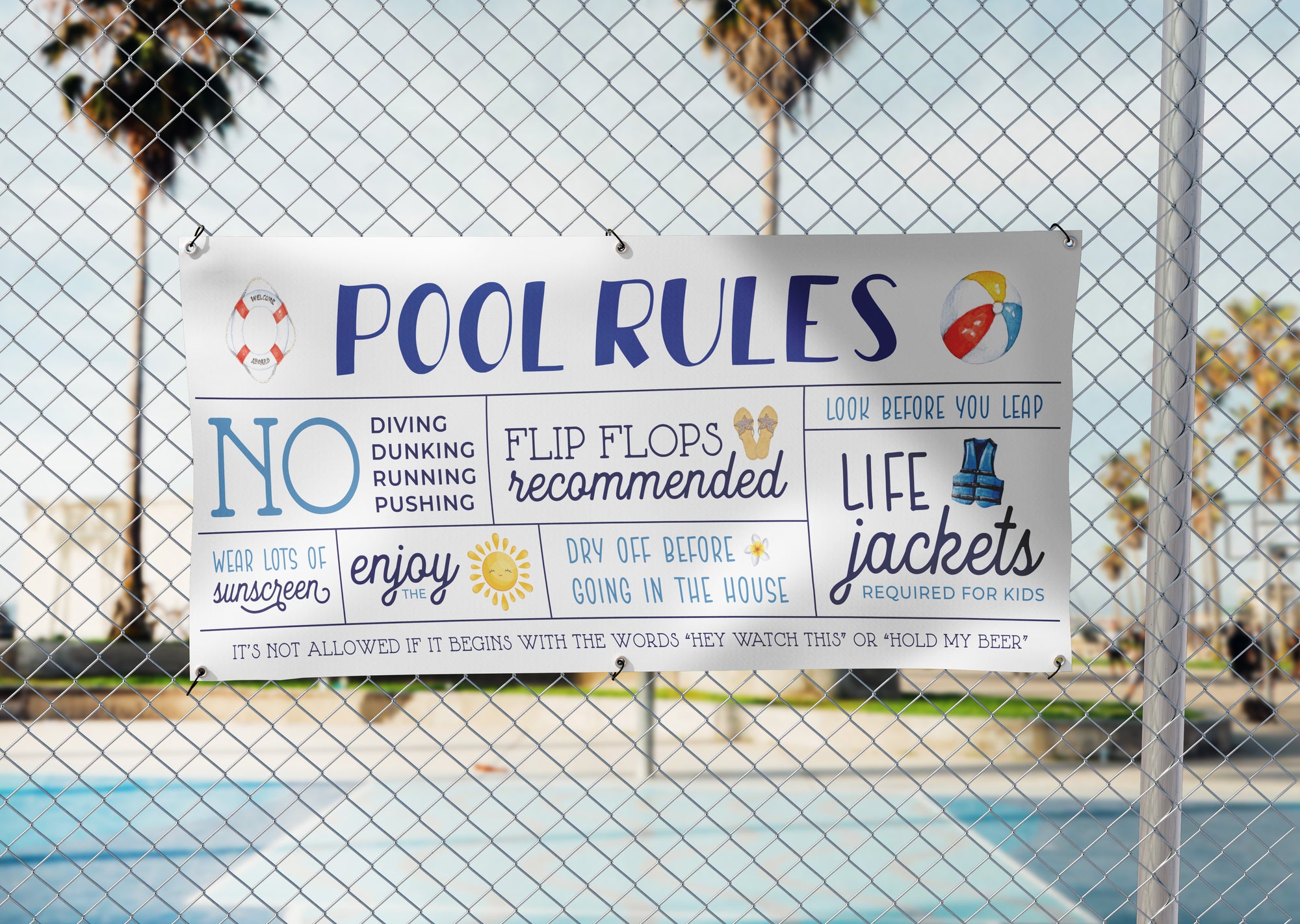 'Pool Rules' Outdoor Banner w Grommets