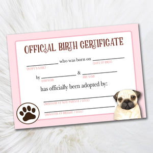 Printable Pug Birth Certificate