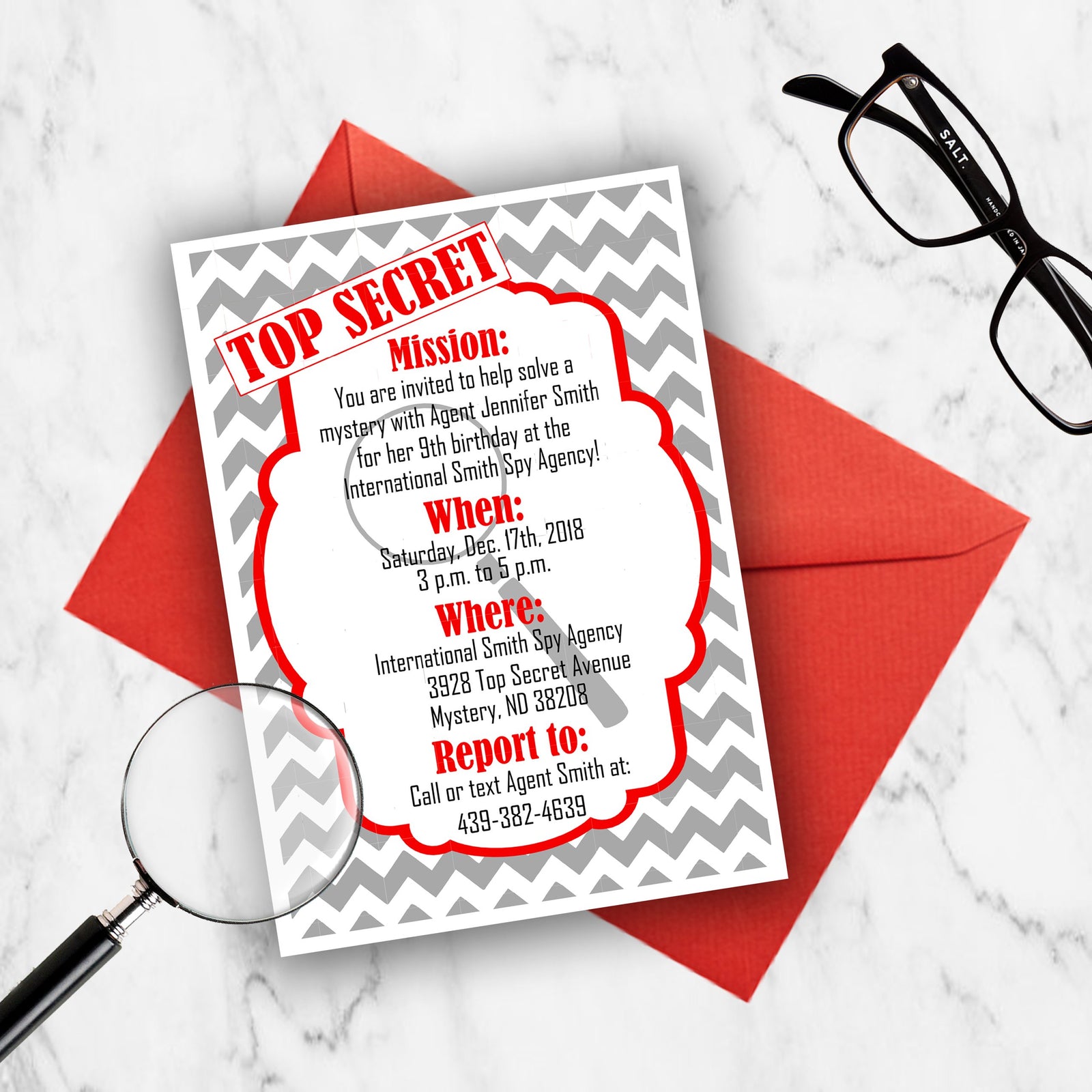 Printable Secret Agent Birthday Invitation, Top Secret Spy Mission, Boys Spy Birthday Party Ideas