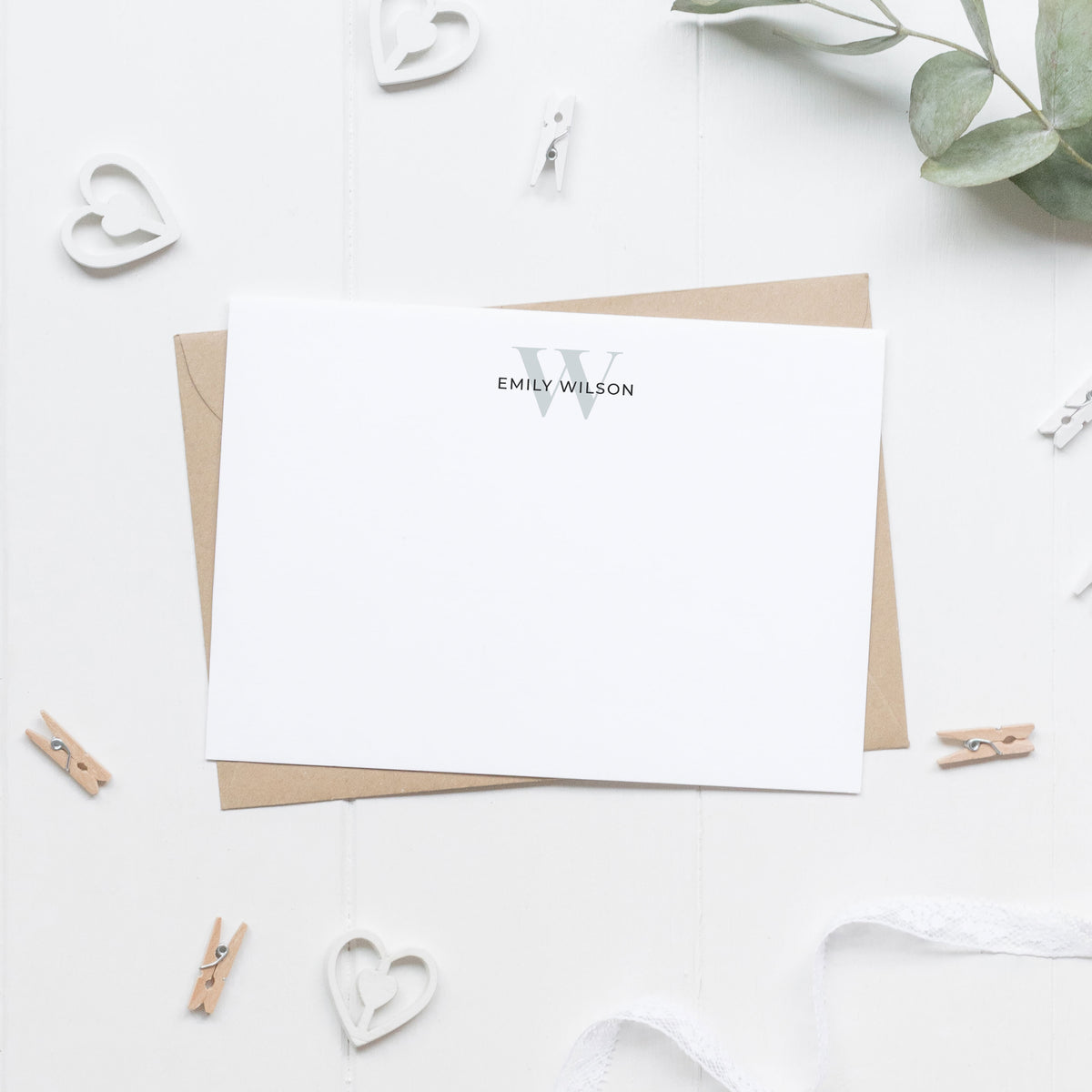 Monogram Initial Stationery Card Set with Personalized Name