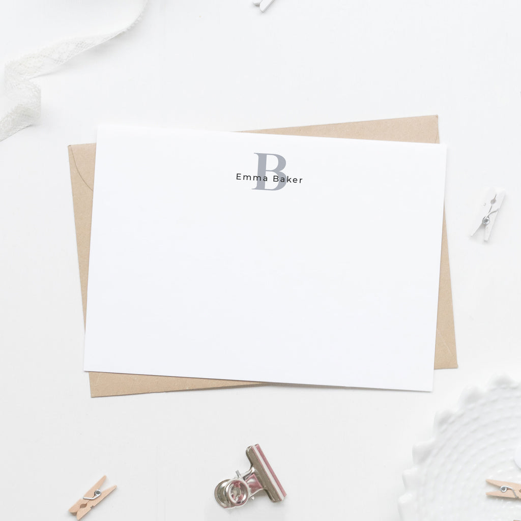 Sage Green Personalized Stationery Set with Initial and First and Last Name