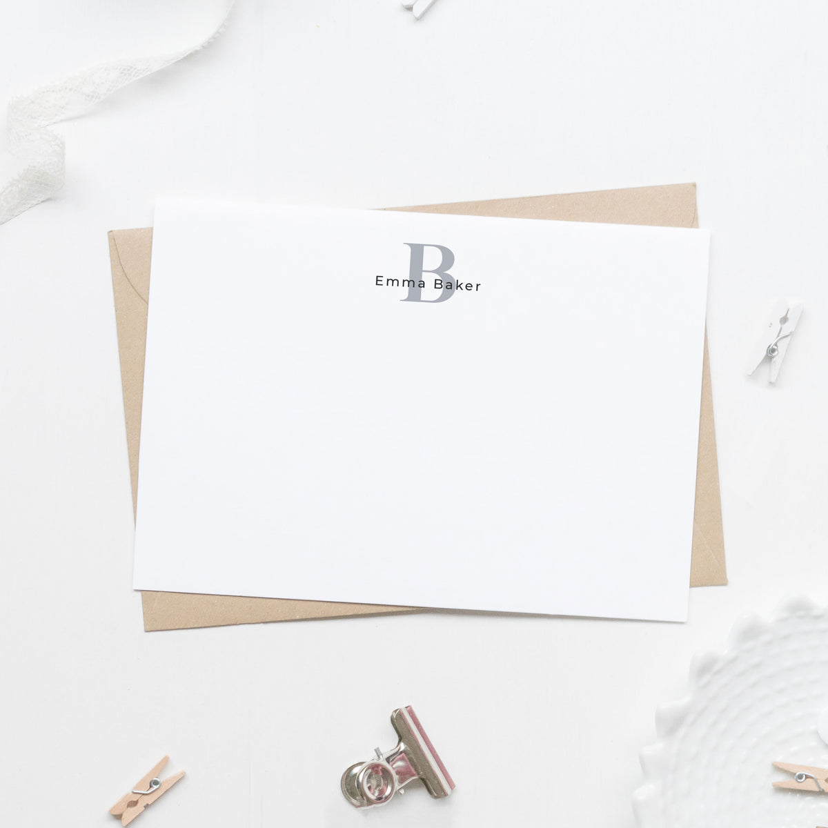 Sage Green Personalized Stationery Set with Initial and First and Last Name