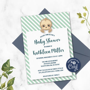Sloth Baby Shower Invitation, Girls Sloth Baby Shower Invites, sloth lover gifts, sloth baby gifts