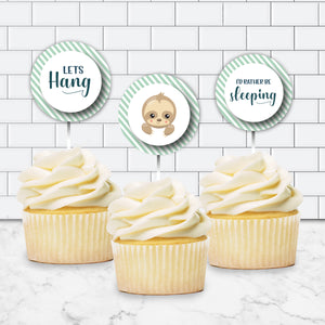 Editable Sloth Cupcake Topper Template for Baby Shower
