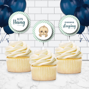 Printable Sloth Cupcake Toppers for Gender Neutral Baby Showers