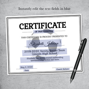 Soccer Certificate