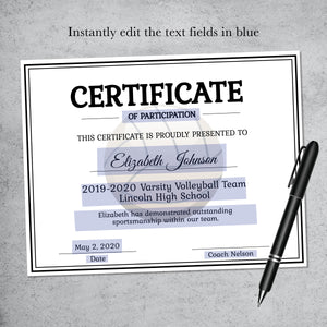 Volleyball Certificate