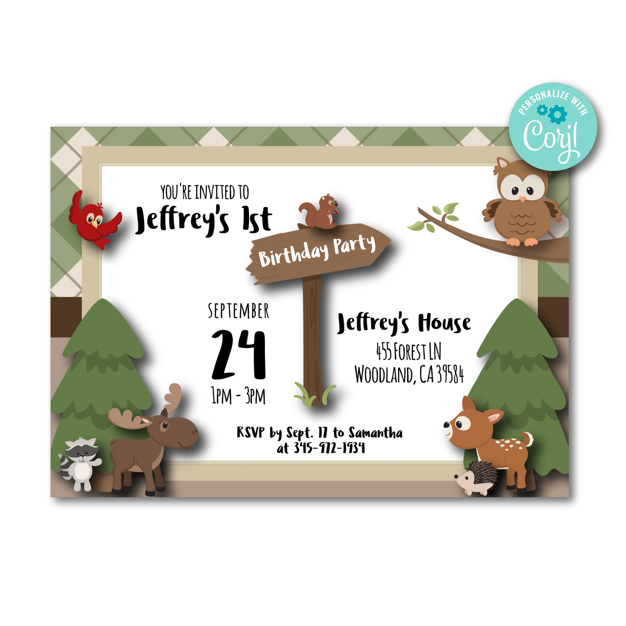 Woodland Theme Invite - Boys Outdoors Invitation - Camping Invitation - Boys First Birthday Invite - Baby’s First - DIY - DIGITAL DOWNLOAD