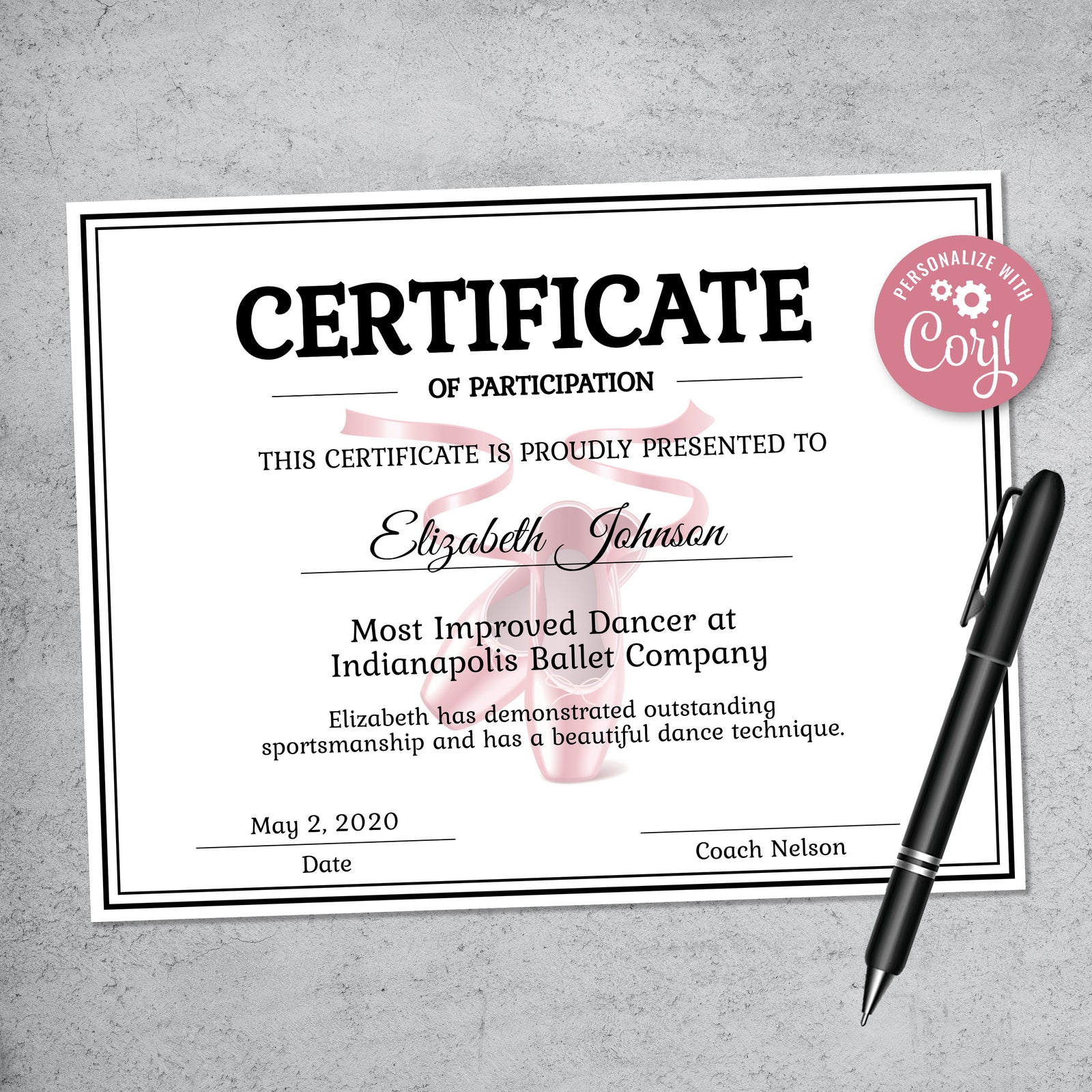 printable ballet certificate, editable ballet template, summer camp award, dance recital certificates, ballet recital award, ballerina gifts, ballet dance party, printable template, printable certificate, sports banquet