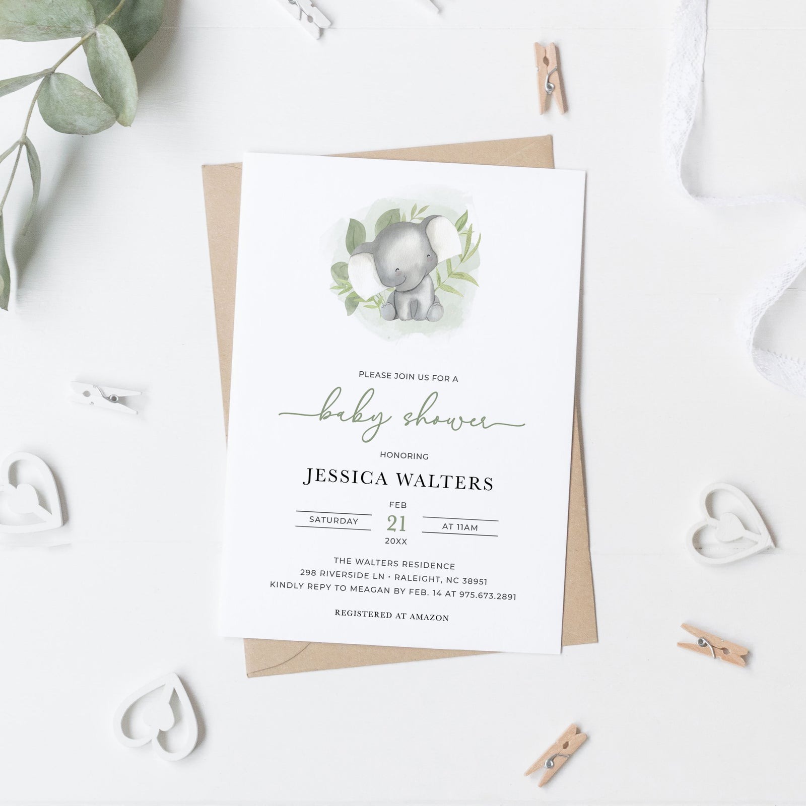 Elephant Calf Baby Shower Invitation