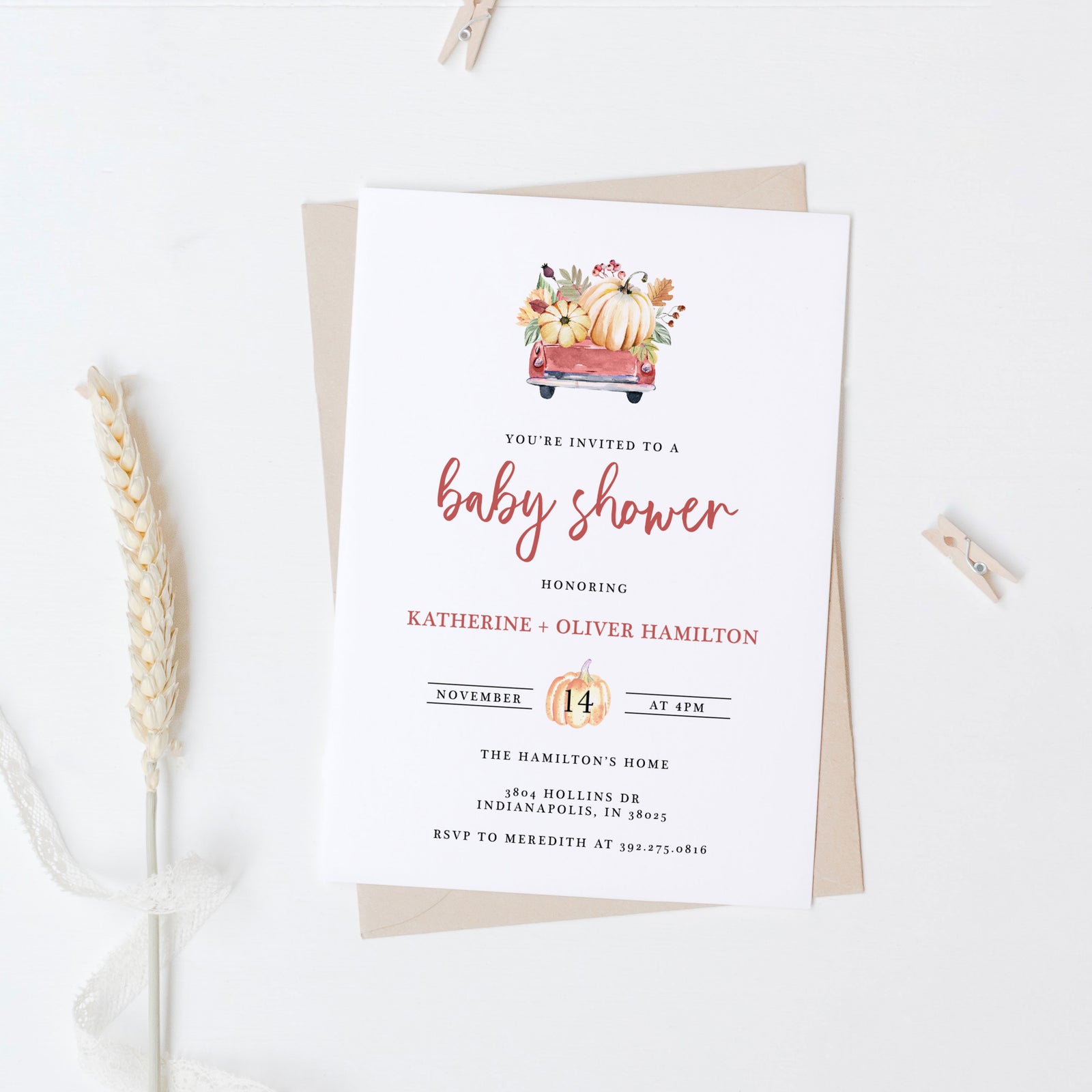 Fall Pumpkin Truck Baby Shower Invitation