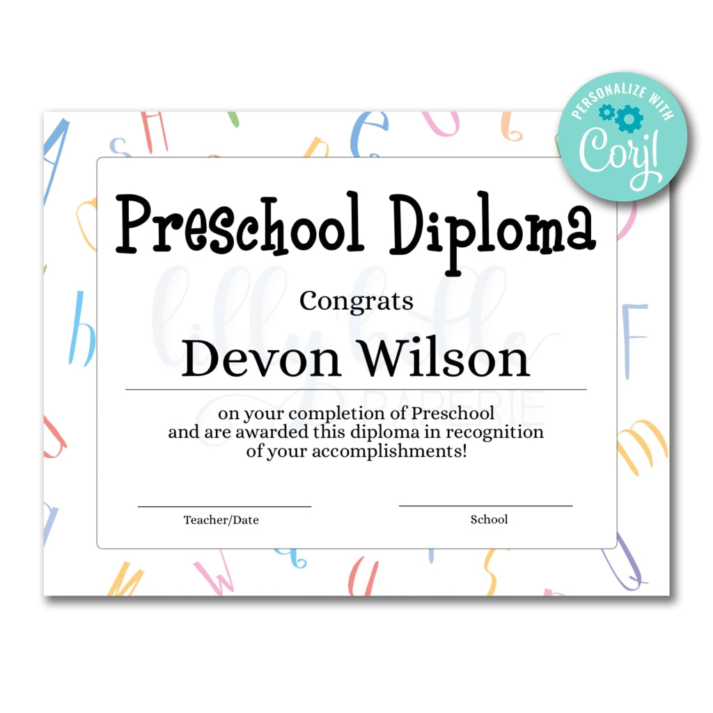 Editable Preschool Diploma Certificate Template - LillyBellePaperie editable-preschool-diploma-certificate-template-lillybellepaperie